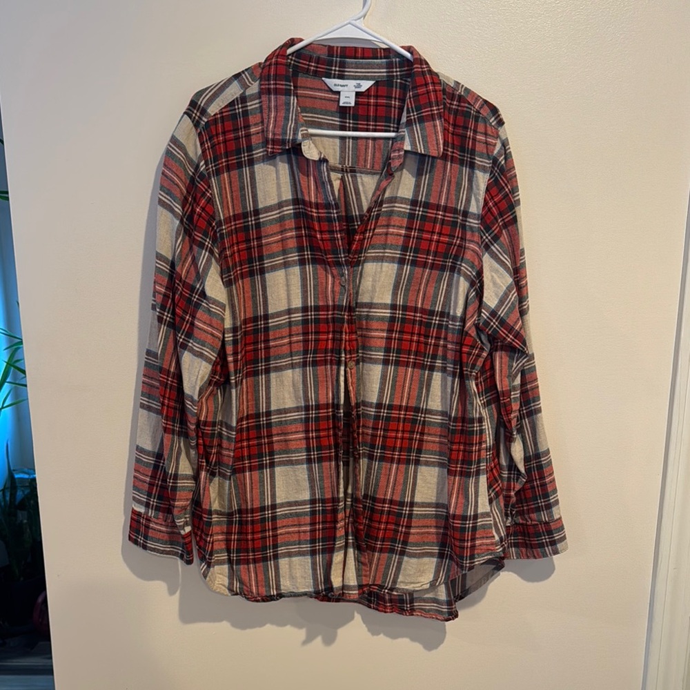 Old Navy Red and Black Plaid Button Down Shirt